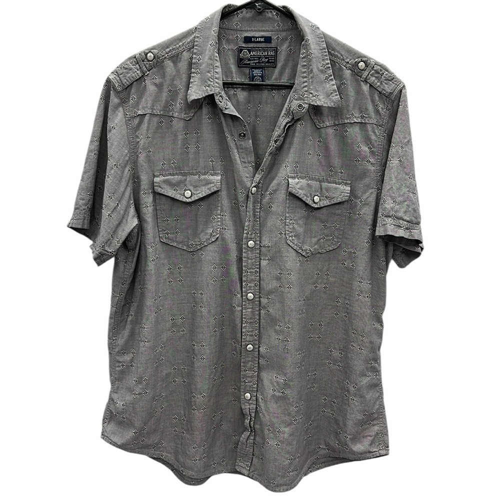 American Rag Cotton Western Snap Button Up Short Sleeve Double Pocket Shirt XL